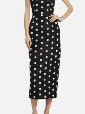 Alexia Maria Women's Black Emily Polka Dot Silk Midi-Dress Size 6